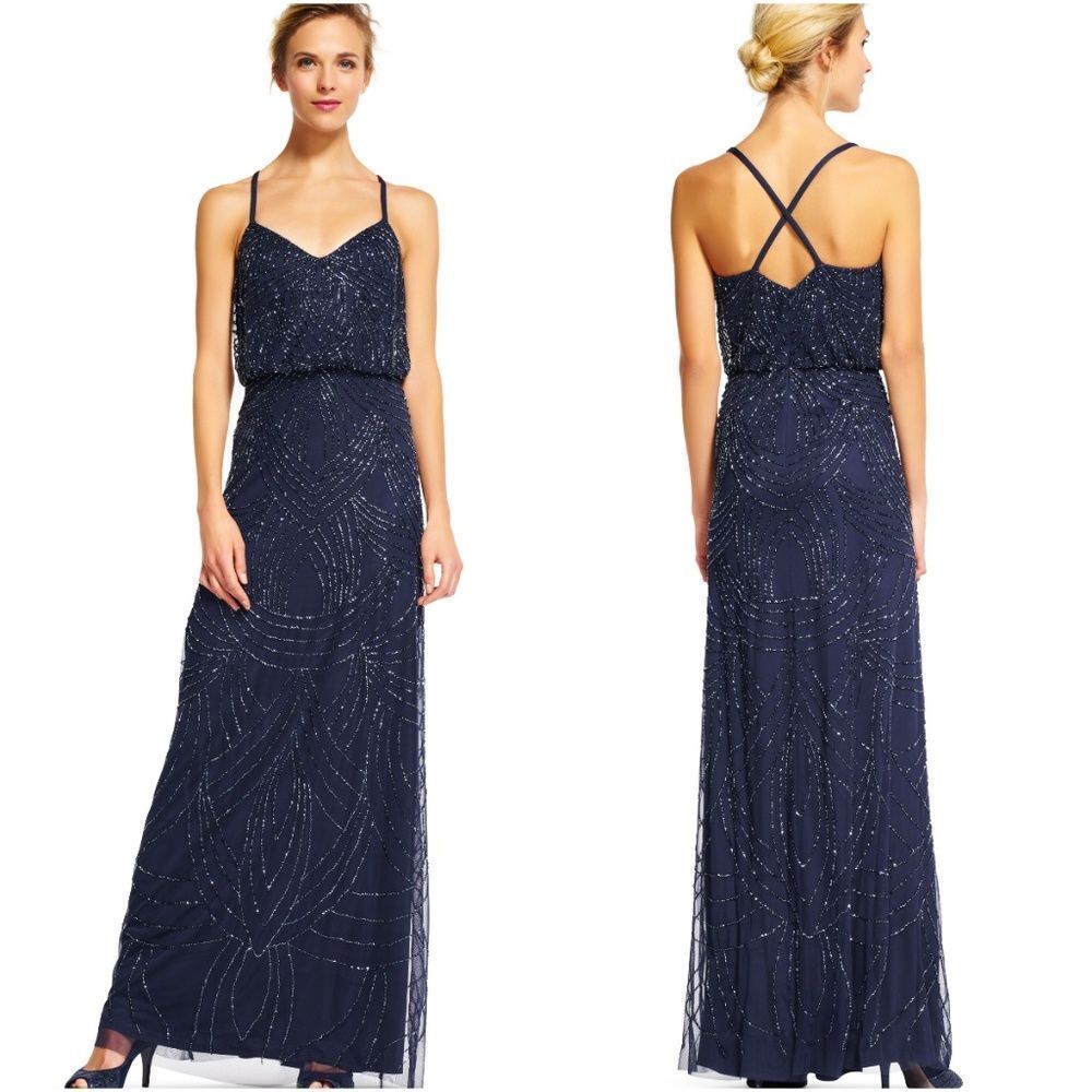 Adrianna Papell Beaded Blouson Gown Navy